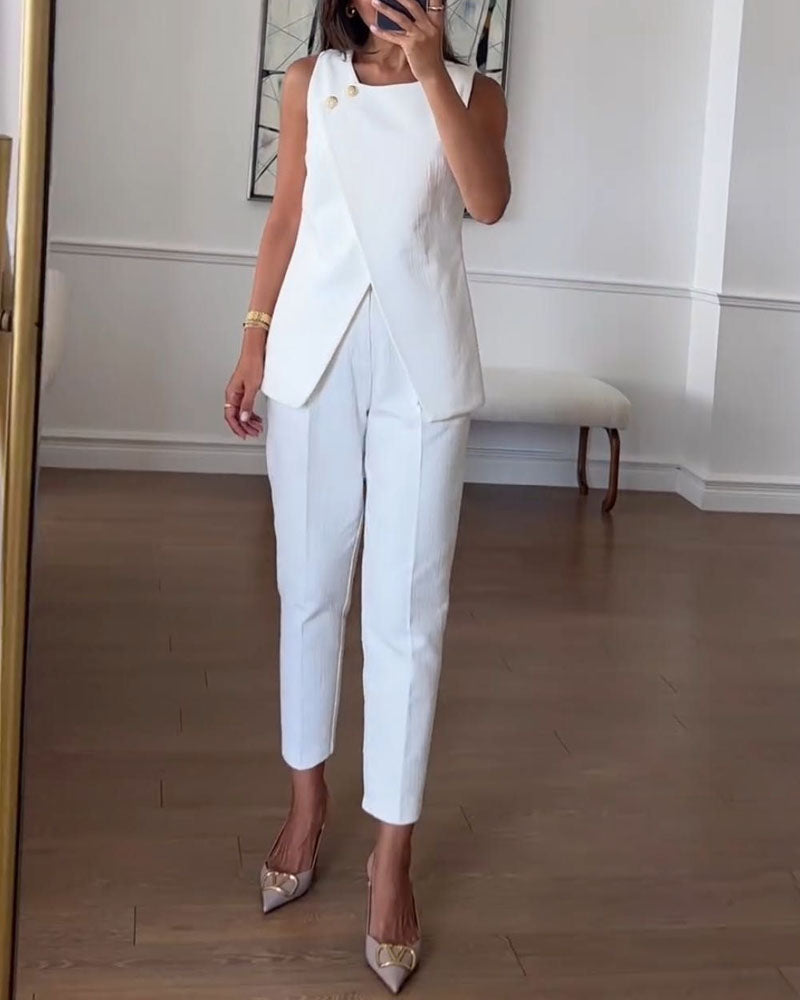 Fashion Commuter Irregular Vest & Pants Two-piece Set