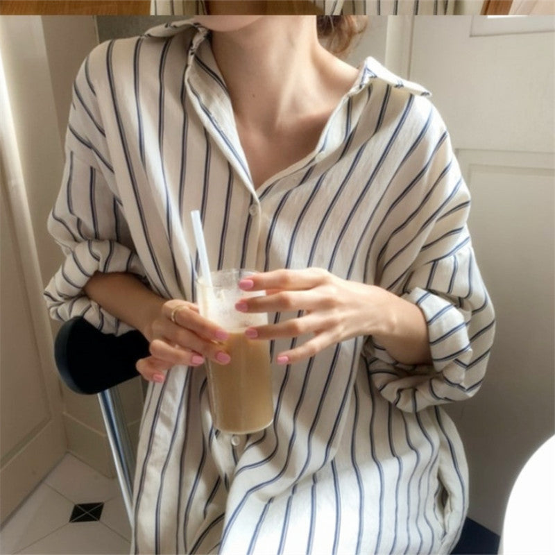Chic Striped Mid-sleeve Maxi Dress