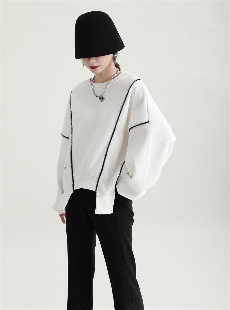 Irregular Splicing Round Neck Long Sleeve Velvet Sweatshirt