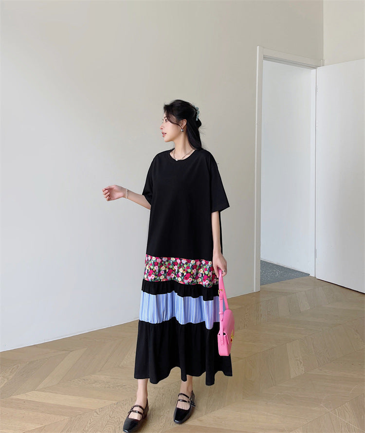 Literary Colorblocking Short Sleeve Midi Dress