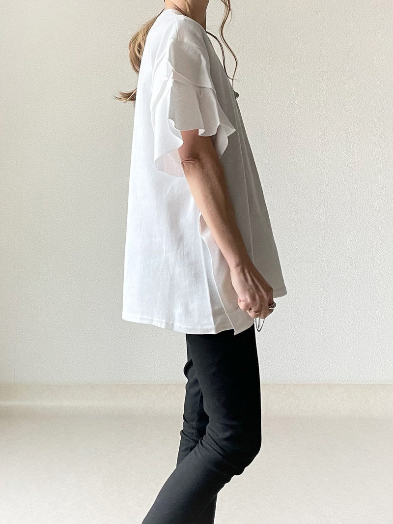 Simple Solid Color Wave Sleeve T-shirt