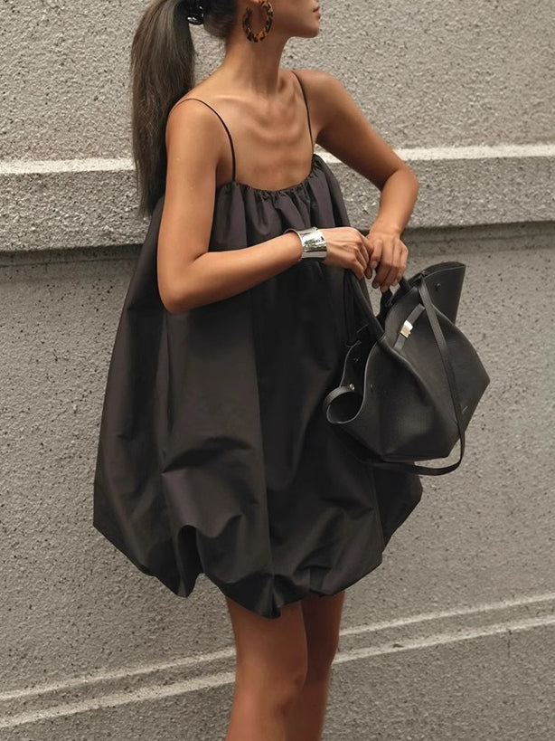 Spaghetti Strap Puff Hem Mini Dress