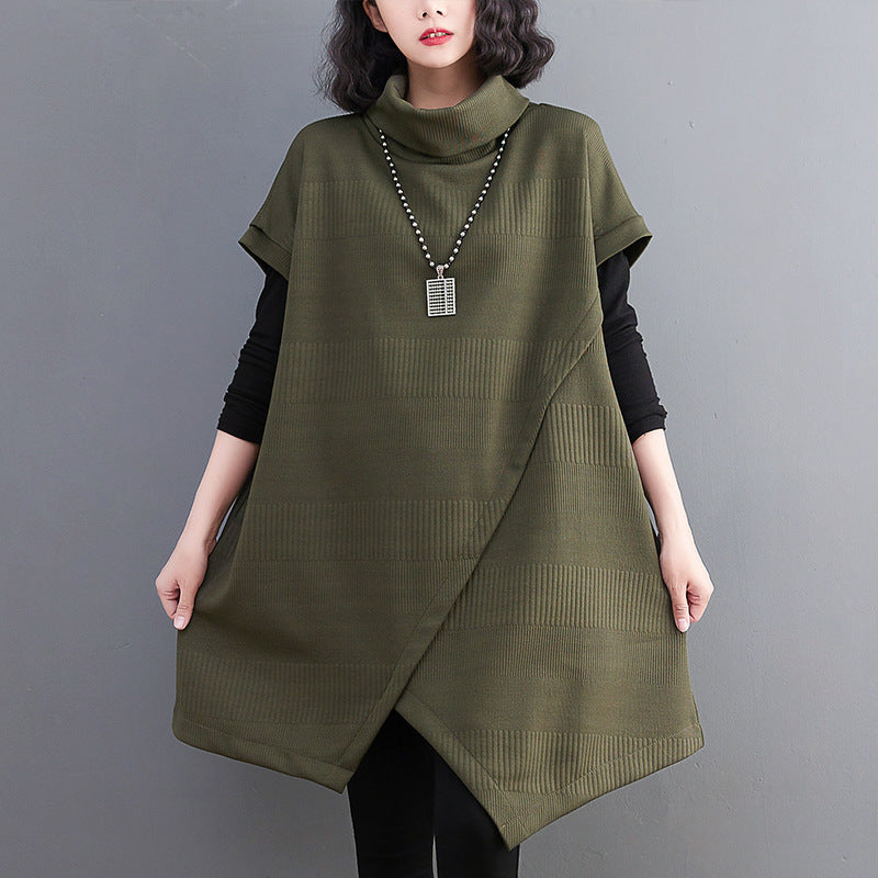 Loose Striped Turtleneck Knit Sweater Dress