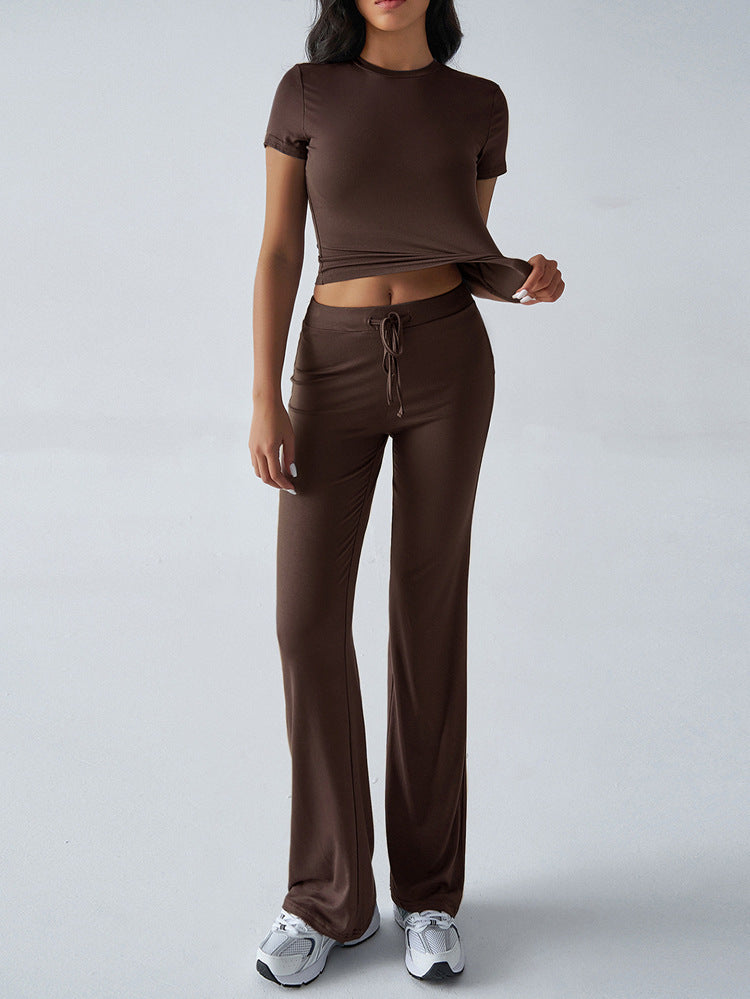 Solid Color Slim-Fit Short-Sleeve Trousers Suit