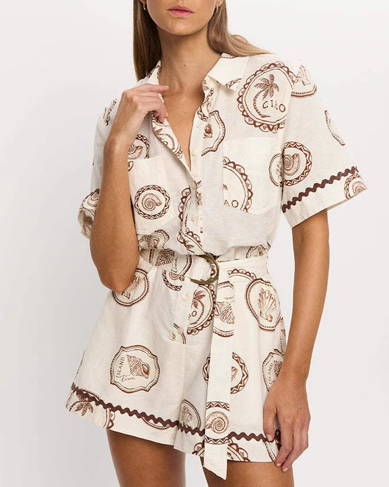 Vacation Lace-Up Cardigan Shirt Pants