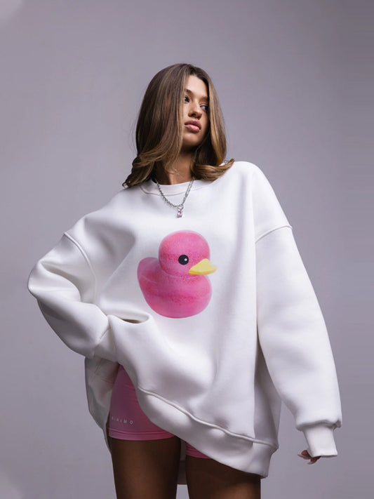 Duck pattern round neck sweater women's simple casual loose printed sweater