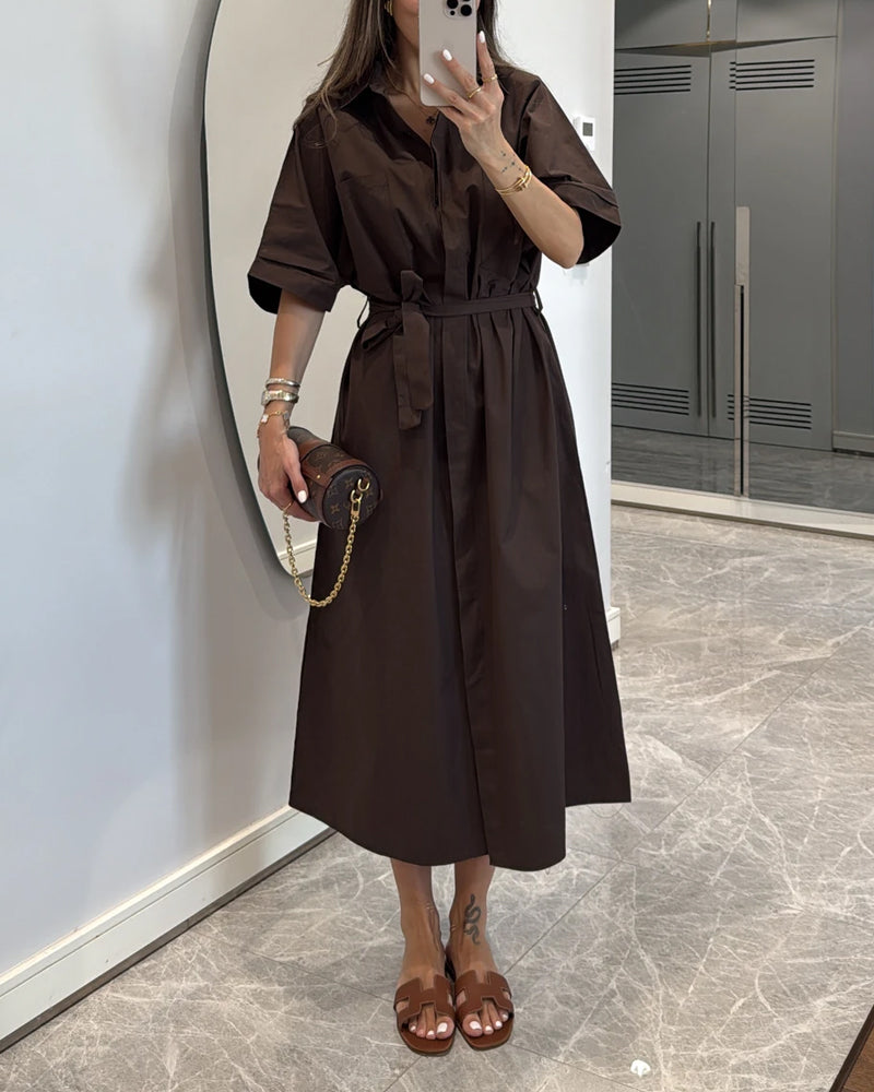 Casual Solid Lapel Dress
