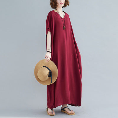 Loose Cotton Solid Color Maxi Dress