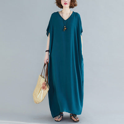 Loose Cotton Solid Color Maxi Dress
