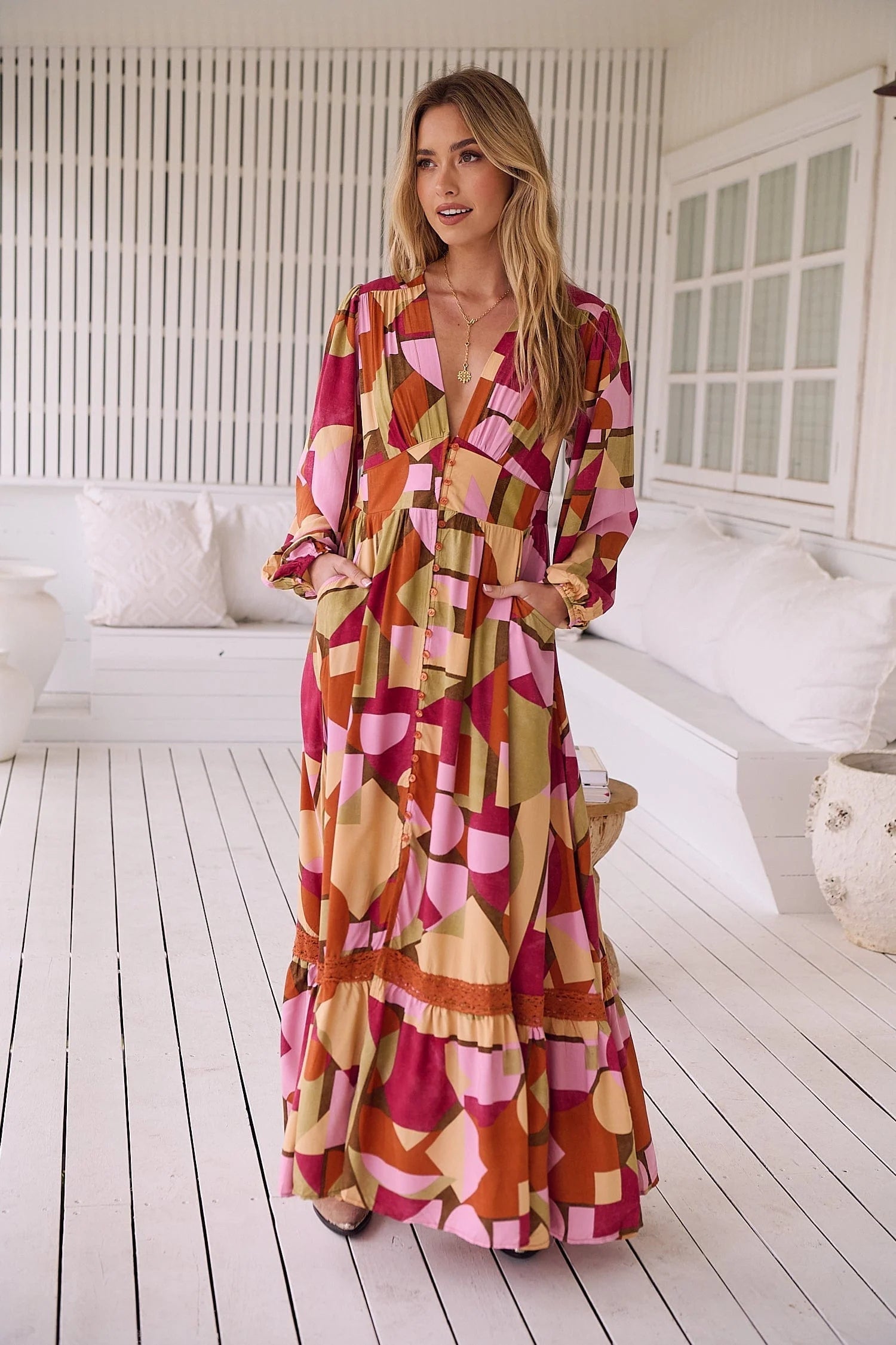 Women Long Sleeved Printed Boho Dress