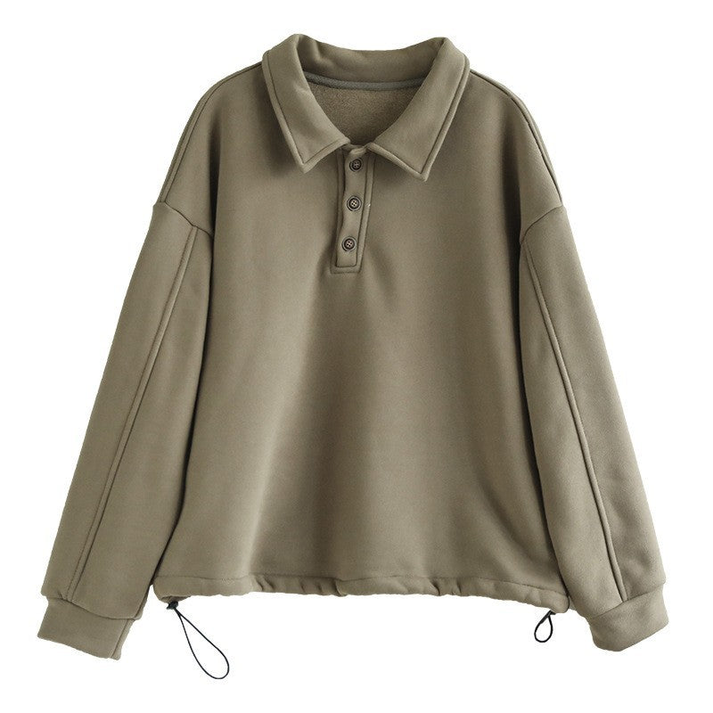 Literary Solid Color Cotton Long Sleeve Sweatshirt