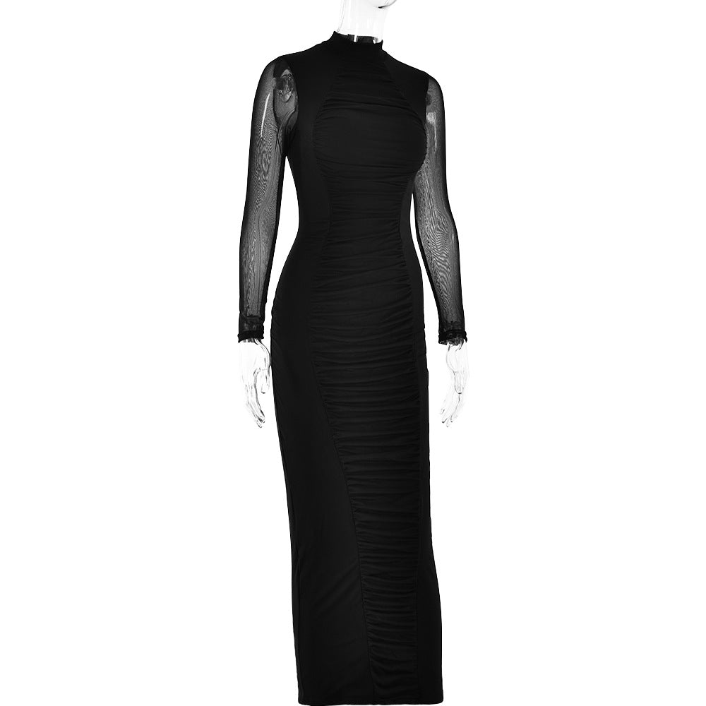 Sexy tight round neck dress 2024 fall slim fit long dress