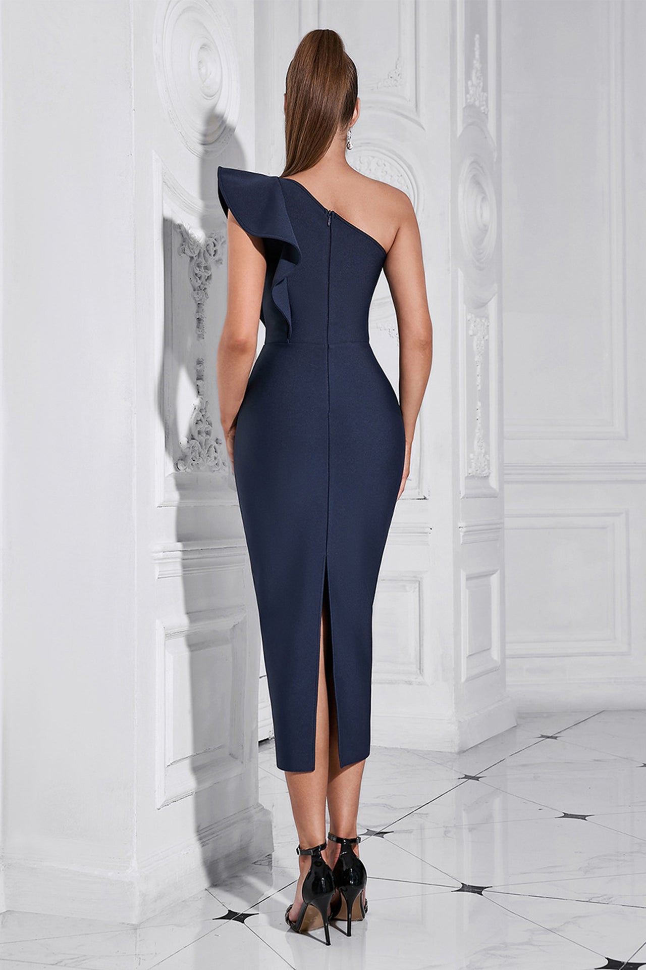 Isla One Shoulder Ruffled Midi Dress