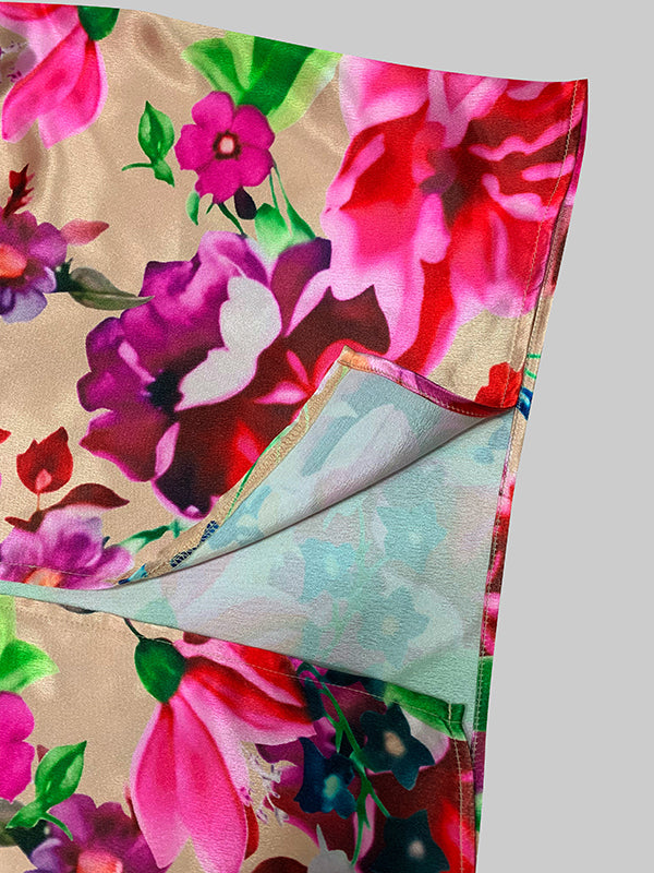 A-Line Half Sleeves Elasticity Flower Print Split-Front V-Neck Maxi Dresses