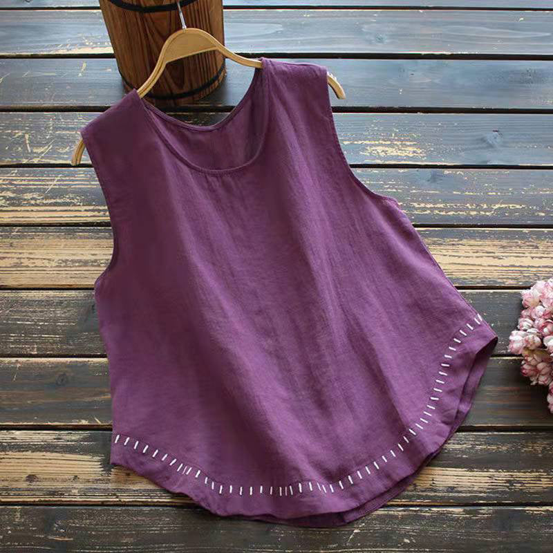 Vacation Style Simple Embroidery Loose Vest