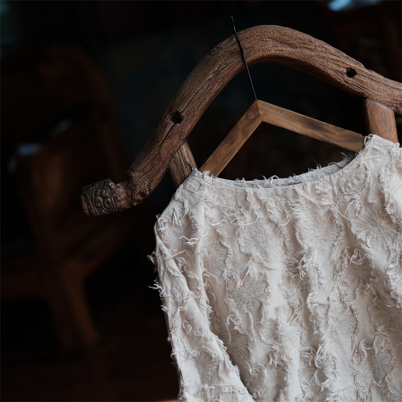 Versatile Cotton Linen Tassel Long Sleeve Blouse