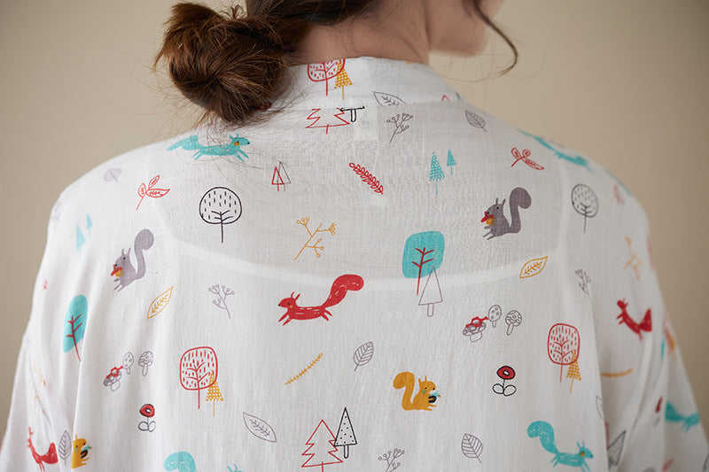 Literary Print Stand Collar Short Sleeve Midi Dress