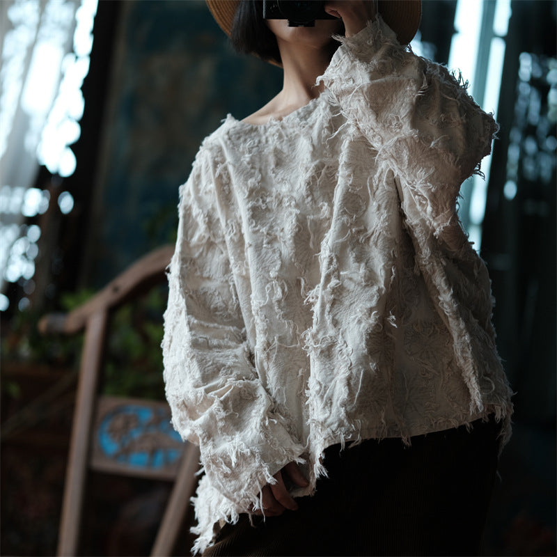 Versatile Cotton Linen Tassel Long Sleeve Blouse