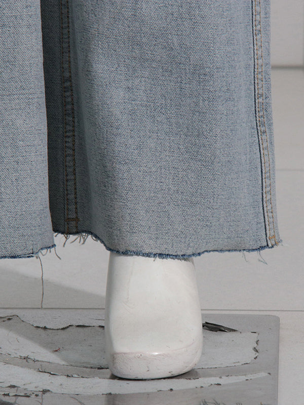 High Waisted Loose Belt Buckle Split-Joint Jean Pants Bottoms