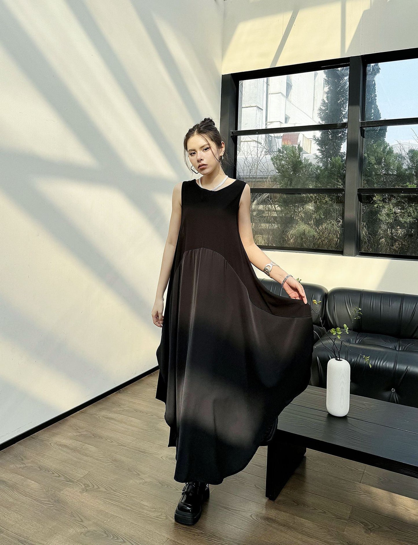 Dark Style Splicing Sleeveless Maxi Dress