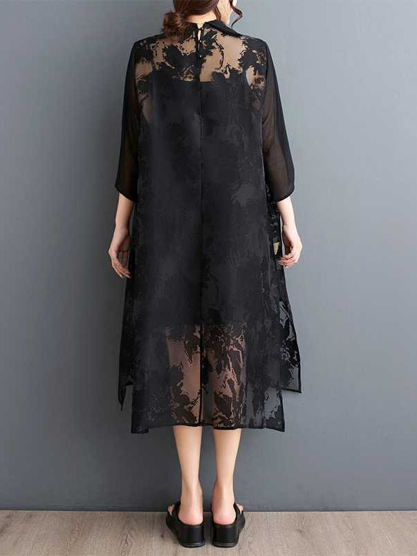 Vintage Jacquard Split Midi Dress