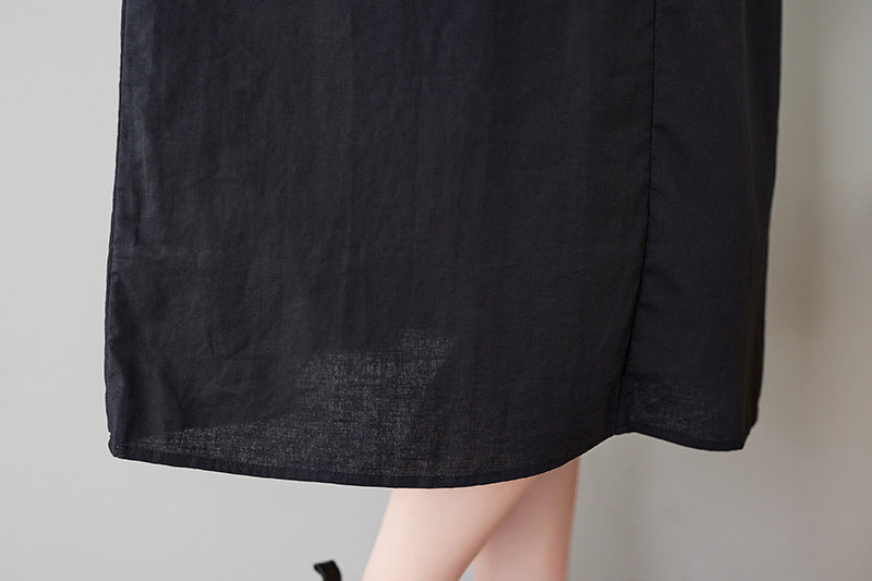 Literary Splicing Stand Collar Midi Dress