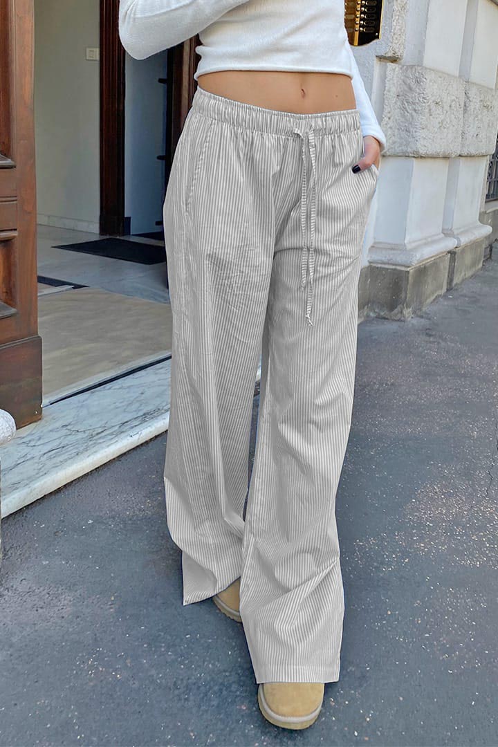 Striped Cotton And Linen Print Drawstring High Waist Straight Casual Pants (Buy 2 Free Shipping)