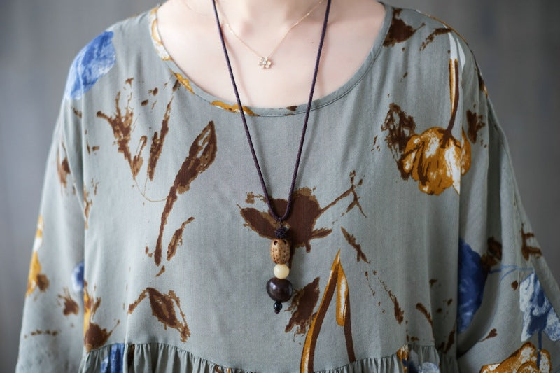 Literary Floral Print Short Sleeve Midi Dress