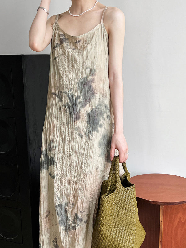 Classic Ink Painting Dye Sleeveless Midi Dress