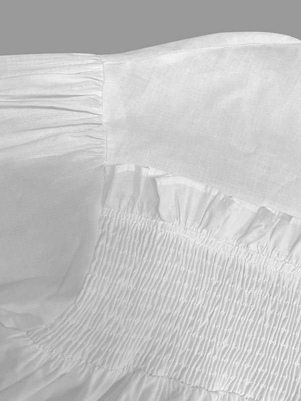 A-Line Long Sleeves Mesh Pleated See-Through Solid Color Split-Joint Round-Neck Midi Dresses