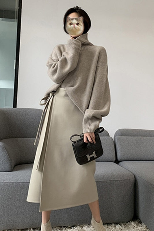 Loose Solid Color Turtleneck Wool Knit Sweater