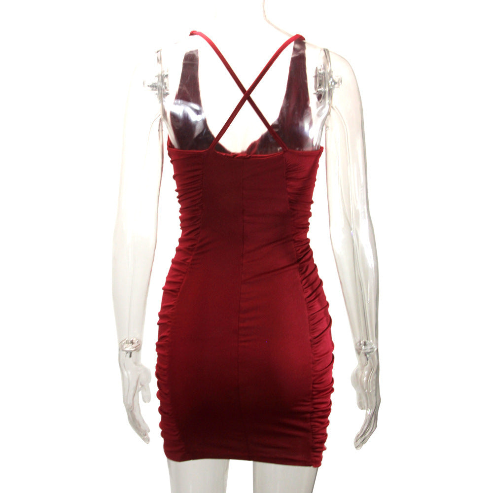 New summer women's clothes V-neck backless ruffle hip sexy dress