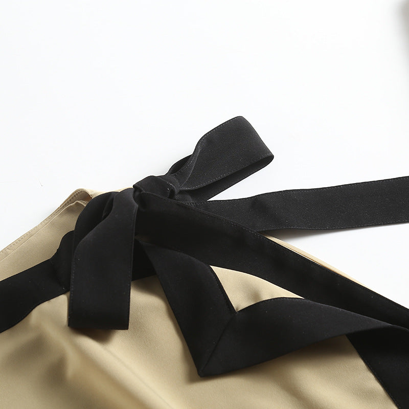 Tie Front Contrast Trim Midi Skirt