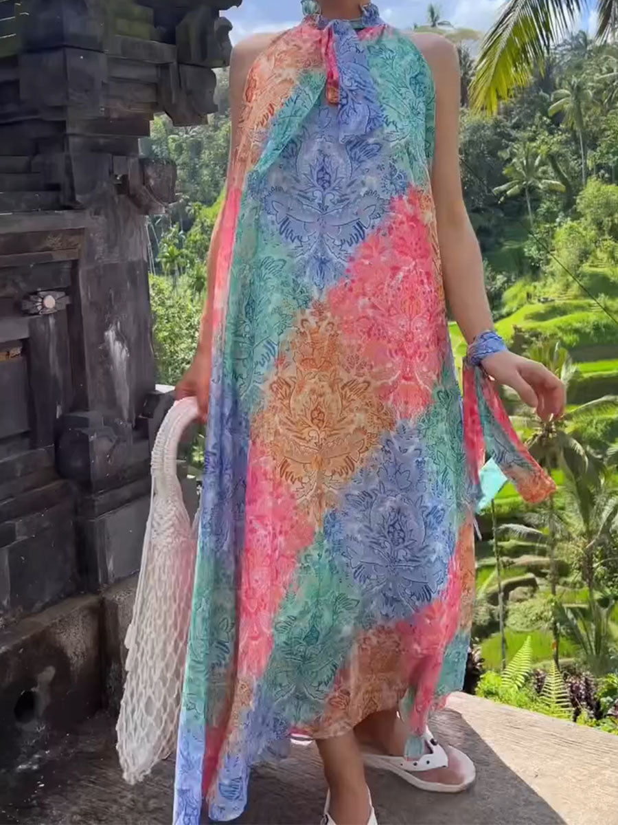 Summer vacation colorful printed dress