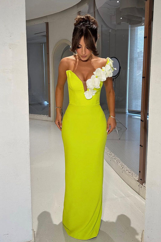 Imelda V Neck Maxi Dress In GreenYellow