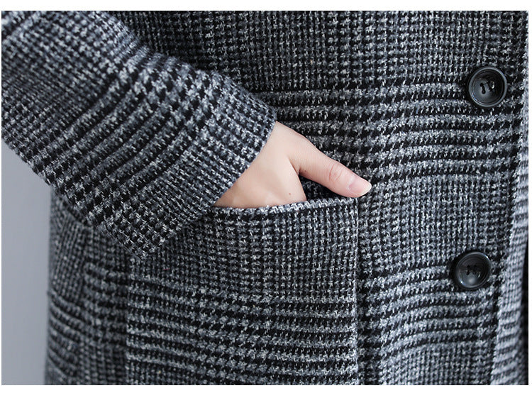 Classic Houndstooth Hooded Long Sleeve Coat