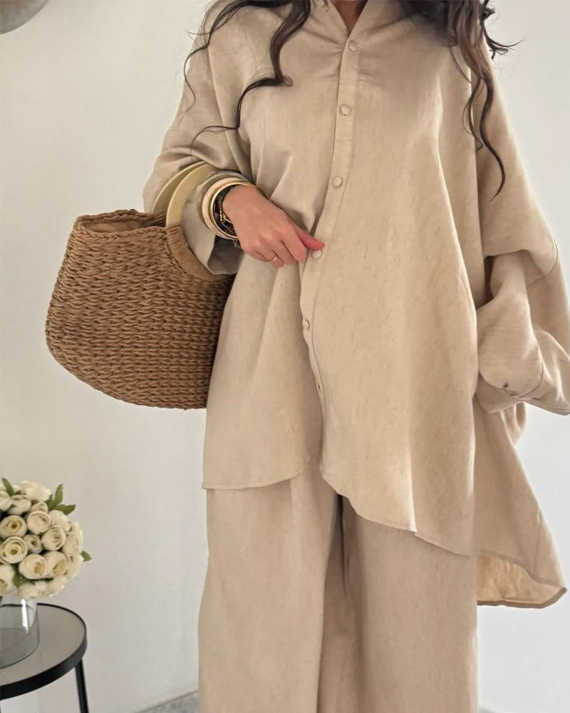 Casual Cotton Linen Shirt & Pants Two-piece Set