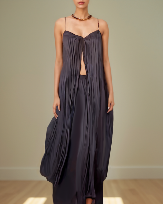 Elegant pleated long lace-up two-piece set