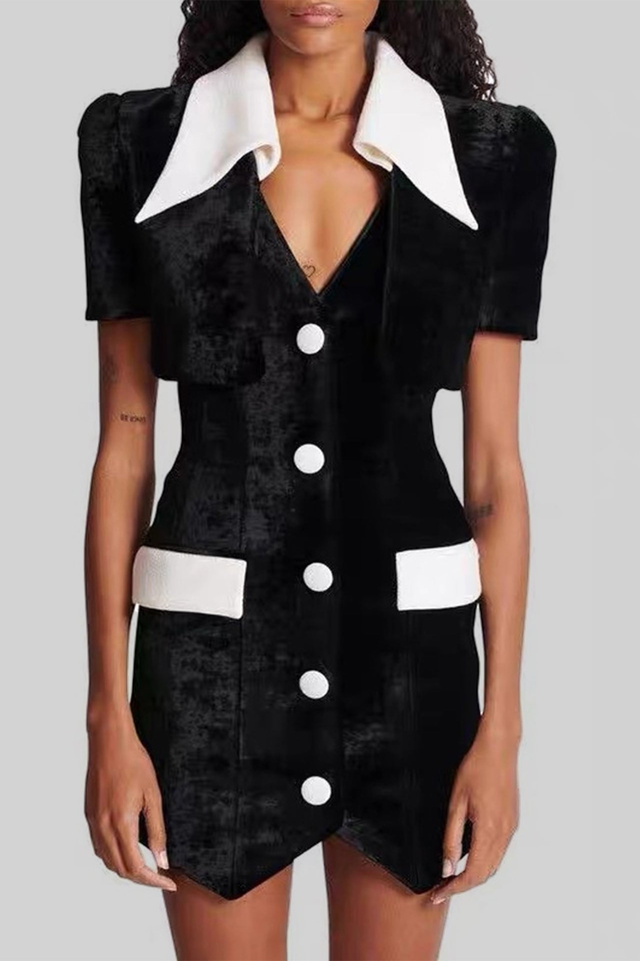 Miranda V-Neck Mini Dress In Black