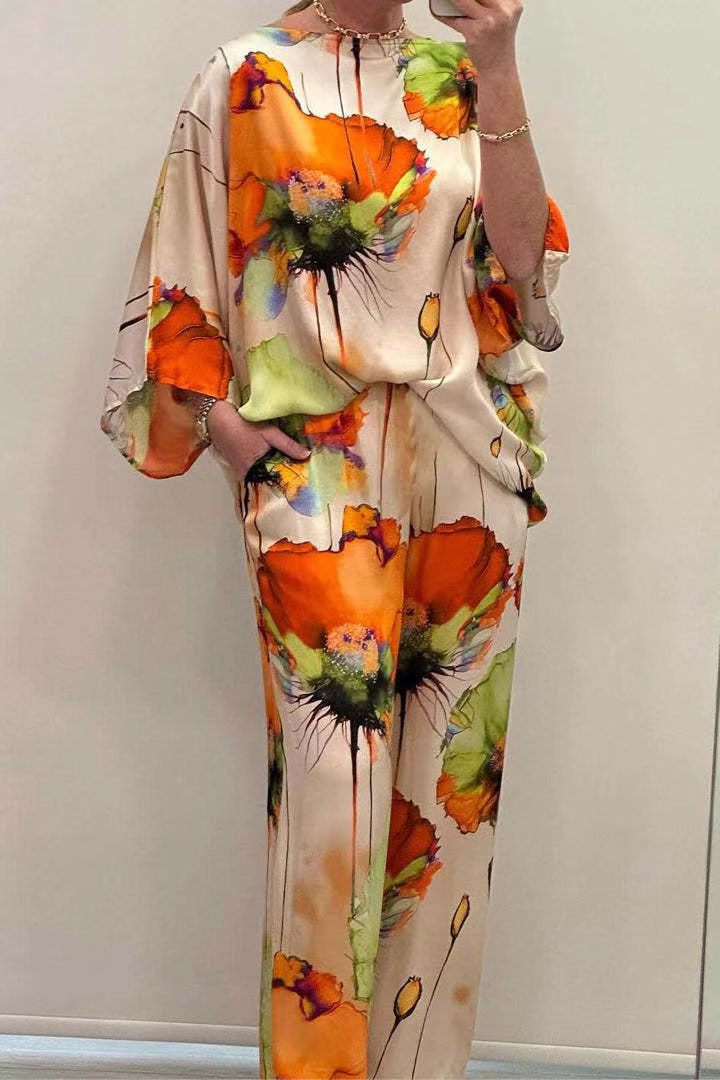 Casual  Floral Printing Two Pieces Set