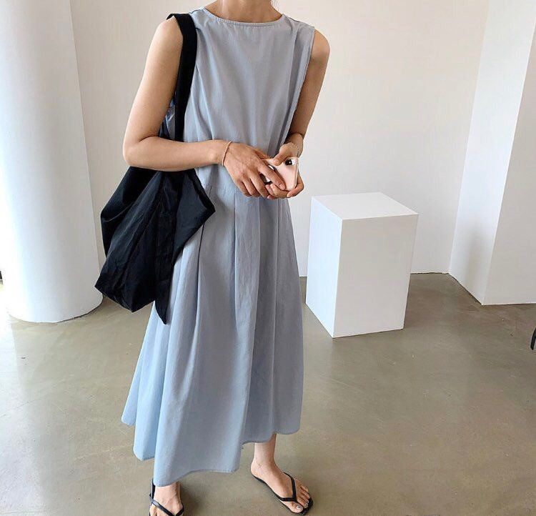 Summer Vintage V-Neck Sleeveless Midi Dress