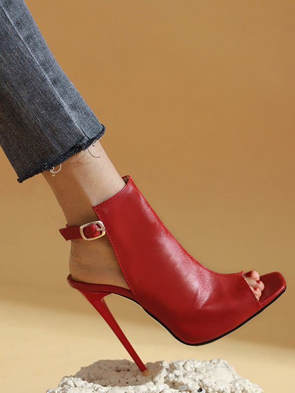 Belt Buckle Peep Toe Split-Joint Pumps Sandals