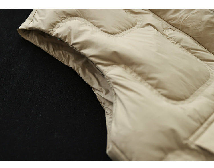 Literary Solid Color Stand Collar  Down Vest Coat