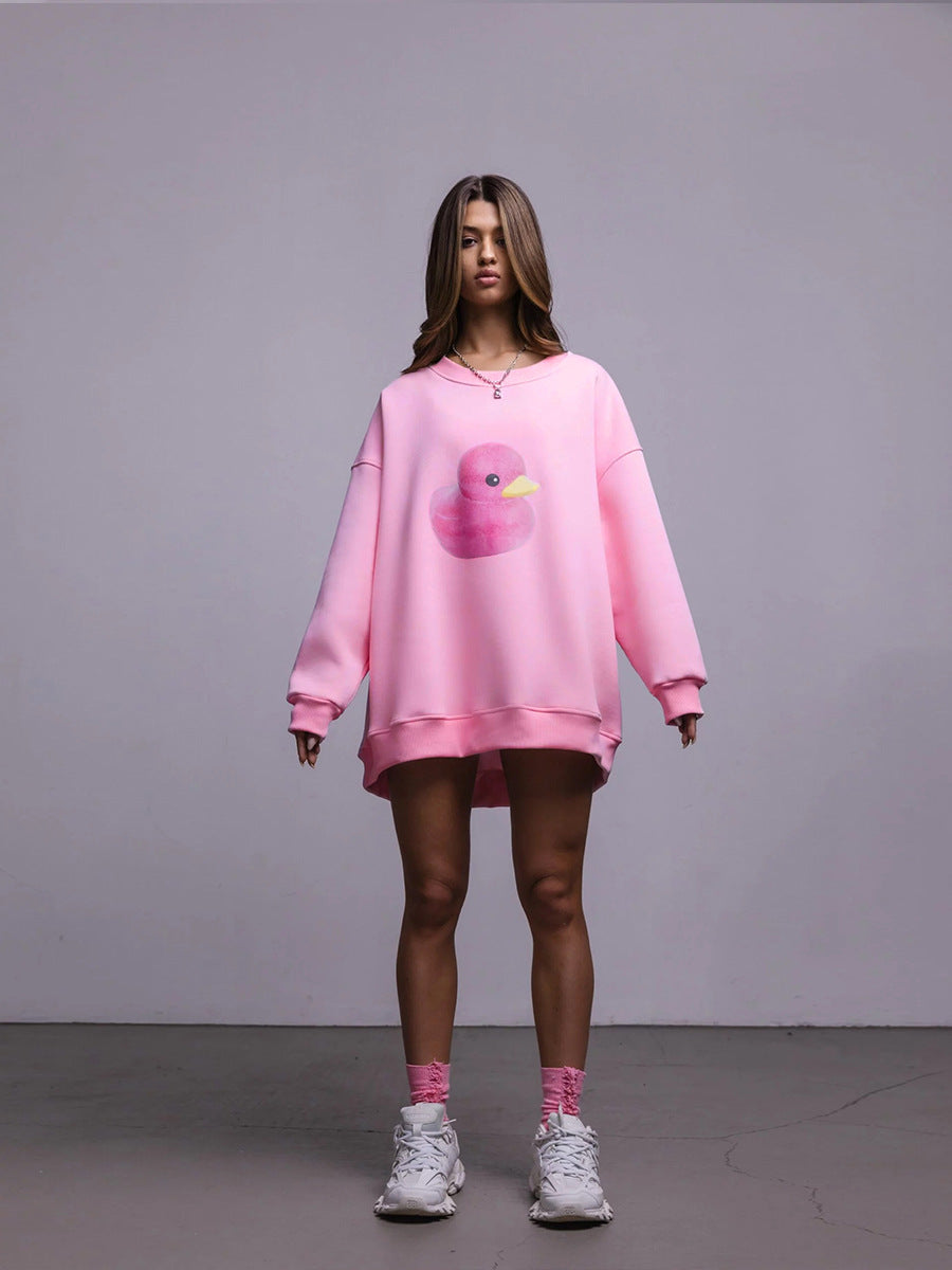 Duck pattern round neck sweater women's simple casual loose printed sweater