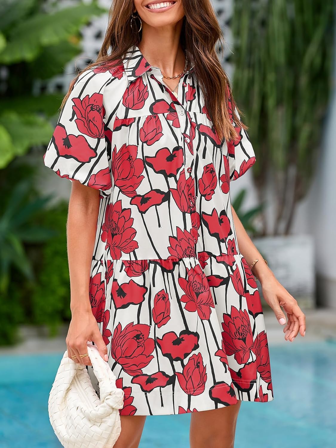 🌸Women's Casual Button Down Floral Puff Sleeve Shirt Dress(Buy 2 Free Shipping)