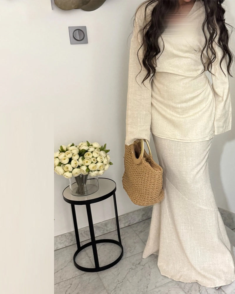 Elegant Cotton Linen Shirt & Skirt Two-Piece Set