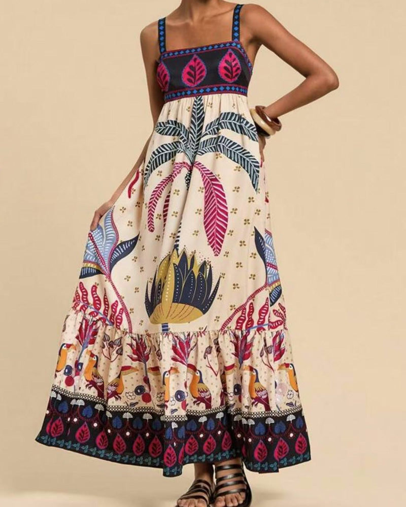 Casual Bohemian Print Sling Dress