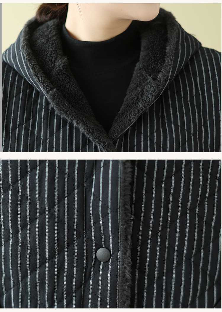 Vintage Warm Thickened Striped Hooded Coat