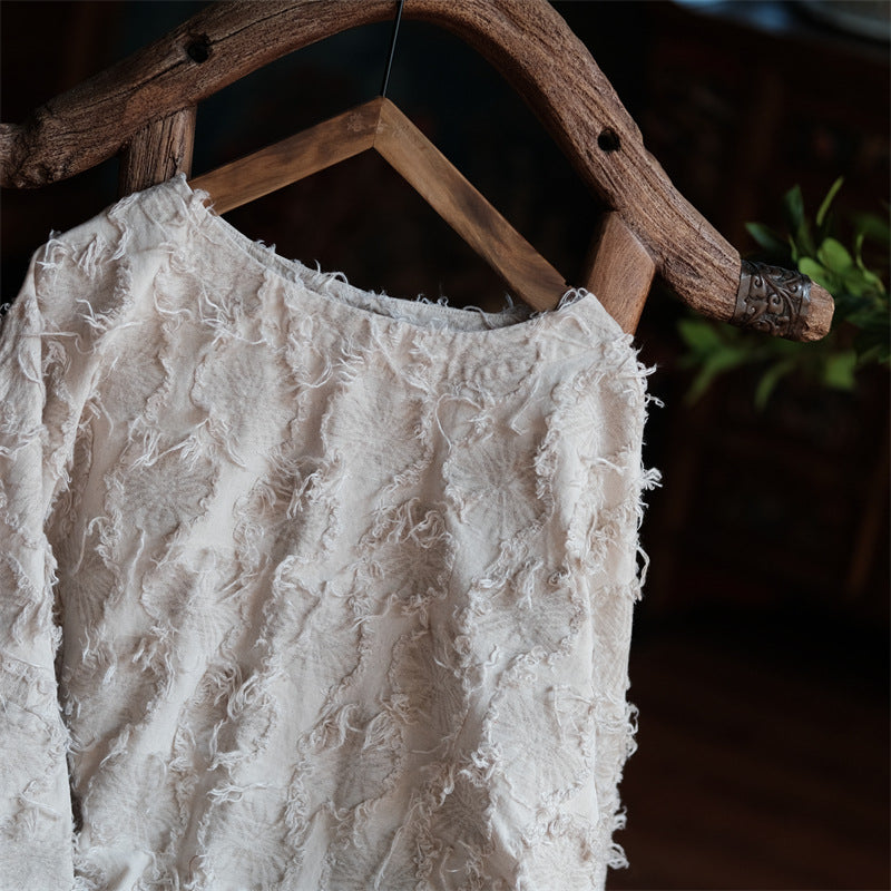 Versatile Cotton Linen Tassel Long Sleeve Blouse