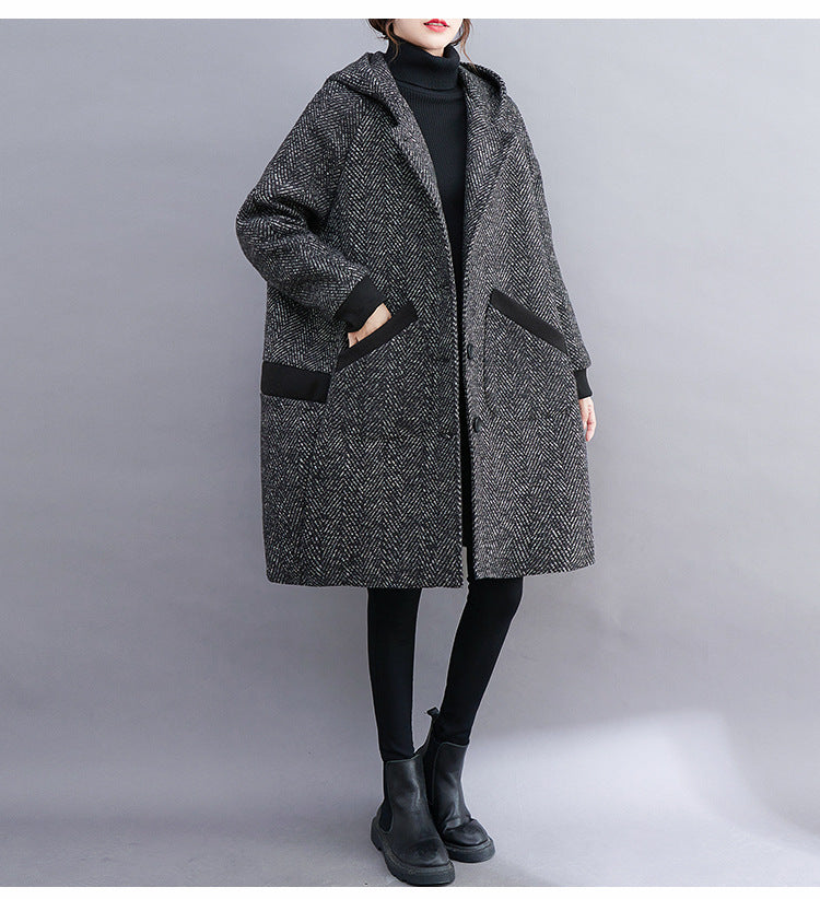 Loose Solid Color Hooded Coat